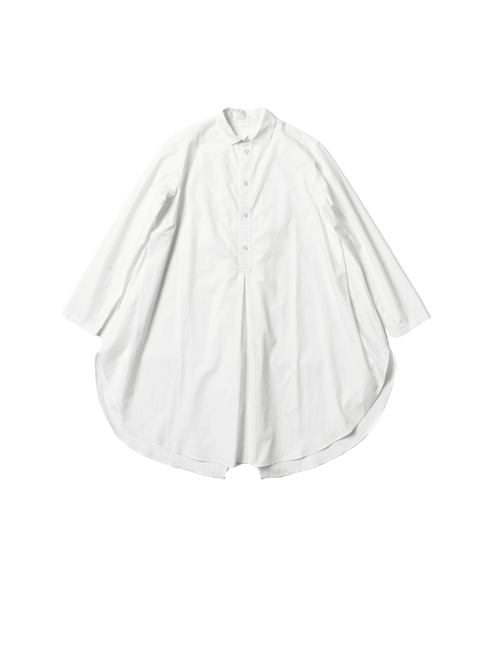 white cotton long slim ivy shirt with flared base 