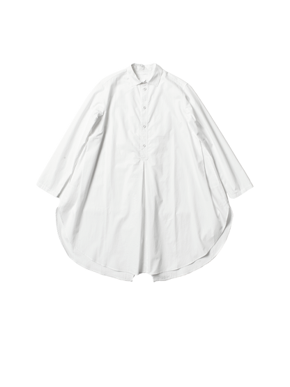 white cotton long slim ivy shirt with flared base 